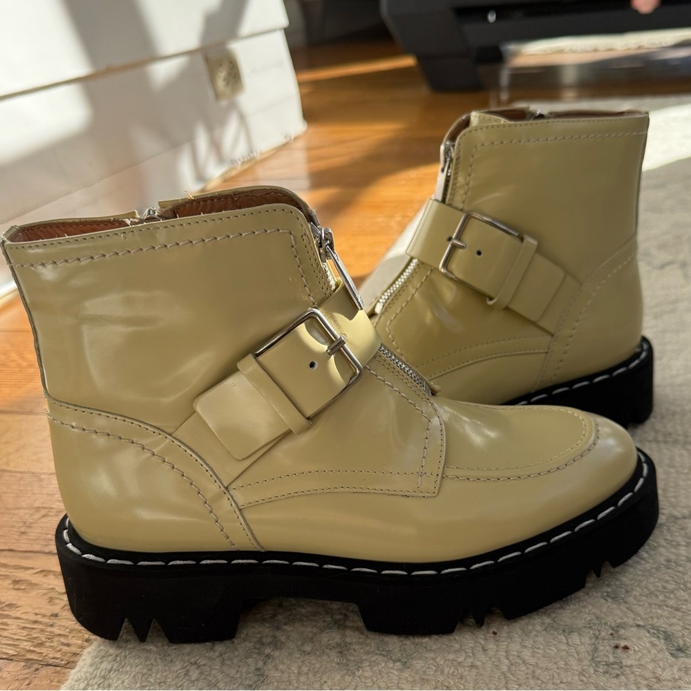 Aquatalia Helina Leather Cream Ankle Boots with Buckle